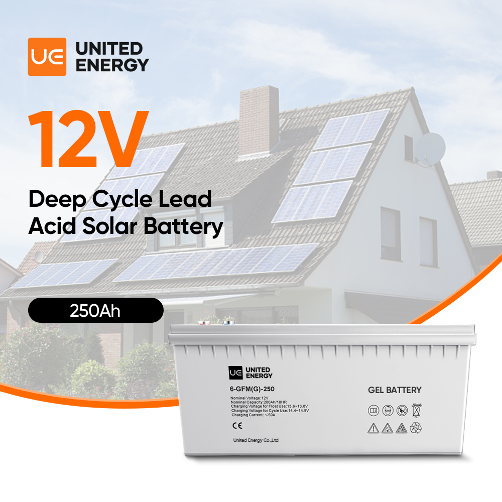 Baterias GEL recarregáveis United Energy 12V 100ah 150ah 200ah 250Ah Bateria de armazenamento de energia solar