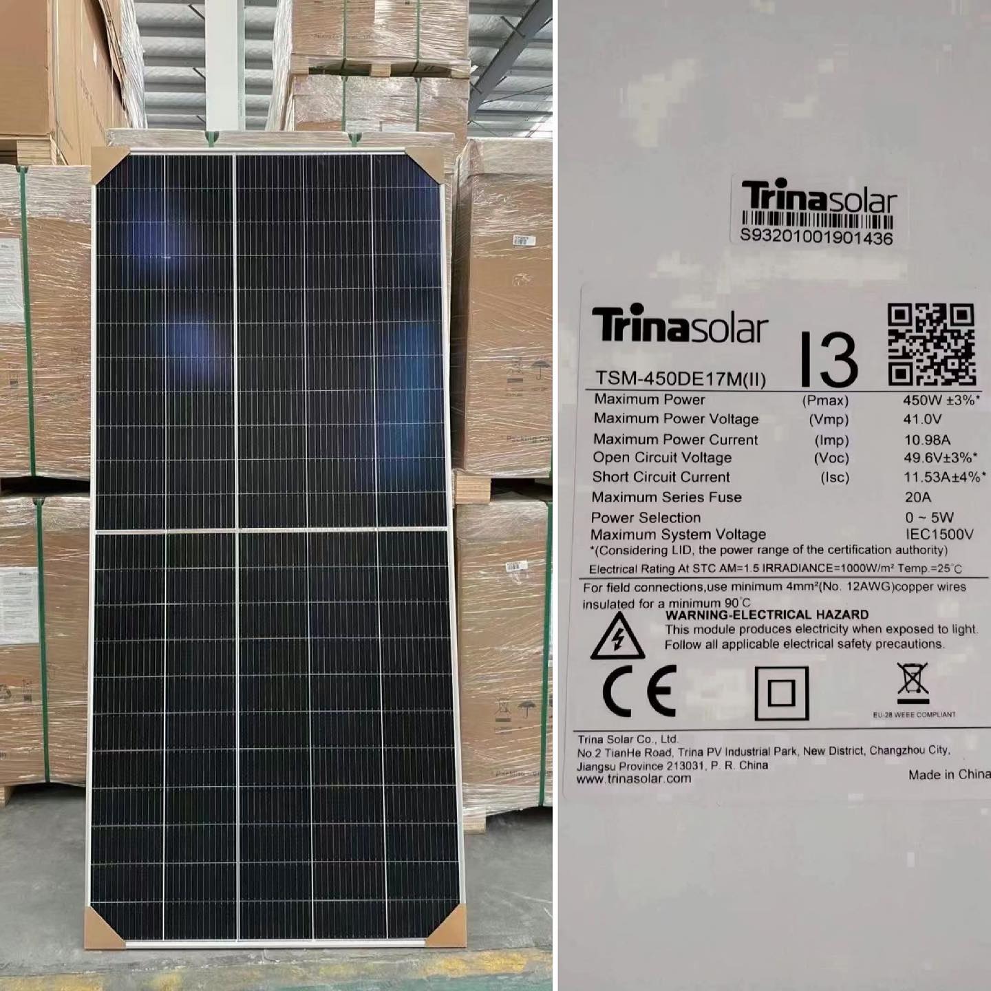 Trina módulo solar 460 W painel solar 450 W camada 1 mono painel solar